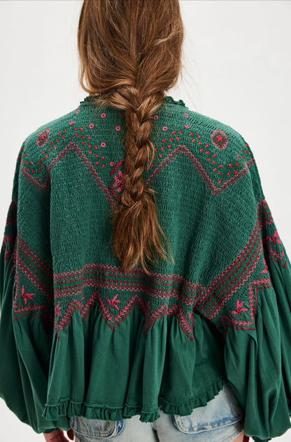 Holly Long Sleeve Knit Top-Green Combo