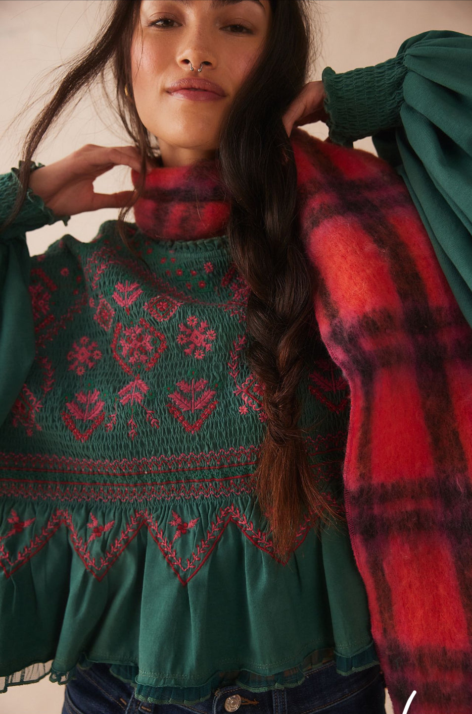 Holly Long Sleeve Knit Top-Green Combo