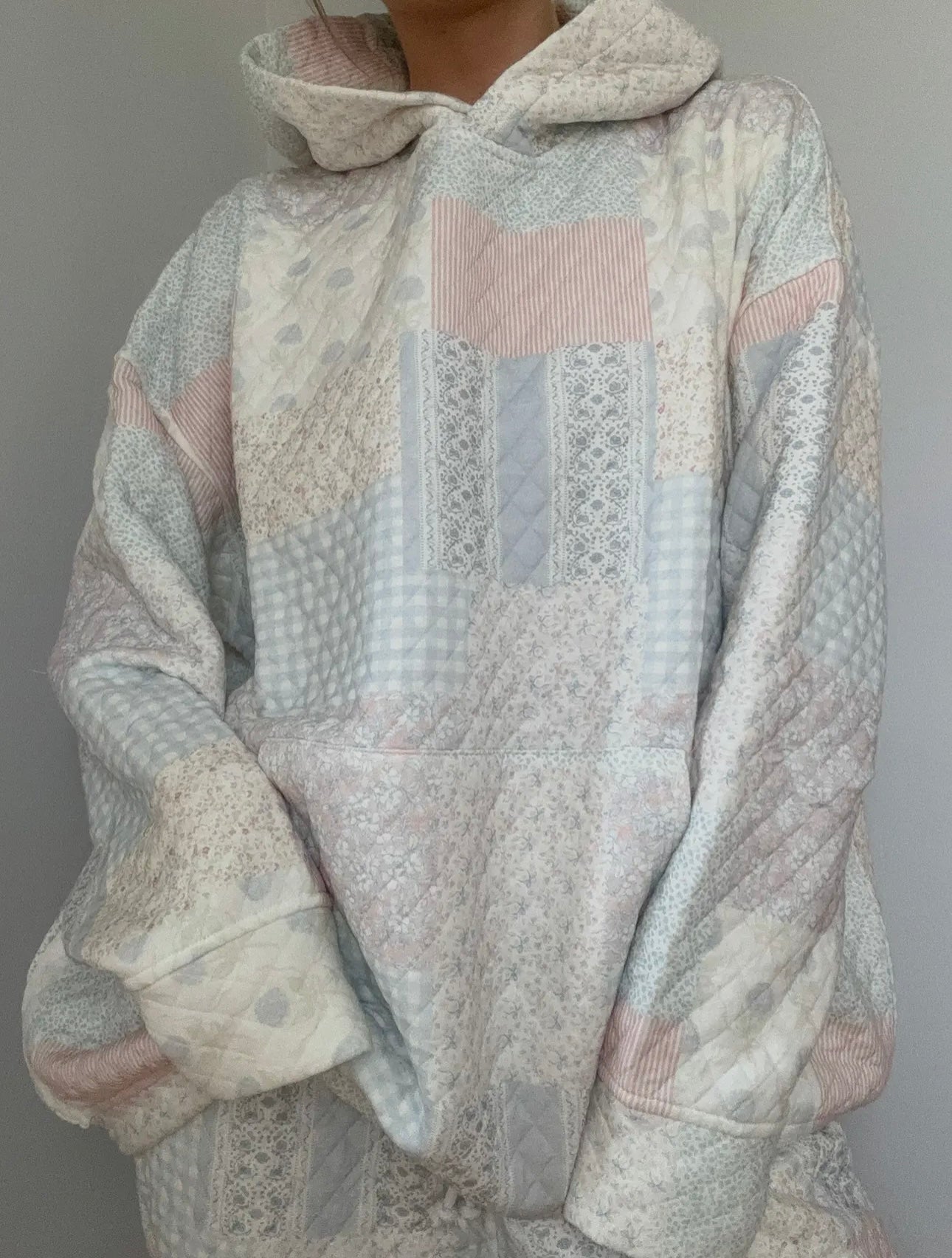 Sabrina Quilted Hoodie- Pastel Blue Multi