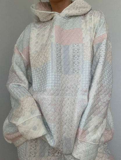 Sabrina Quilted Hoodie- Pastel Blue Multi