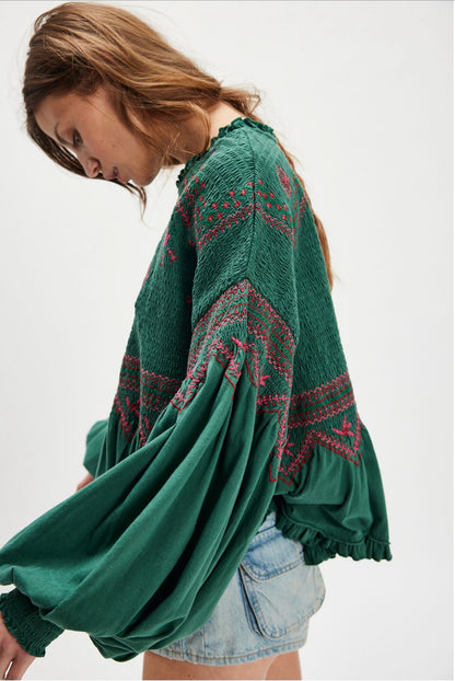 Holly Long Sleeve Knit Top-Green Combo