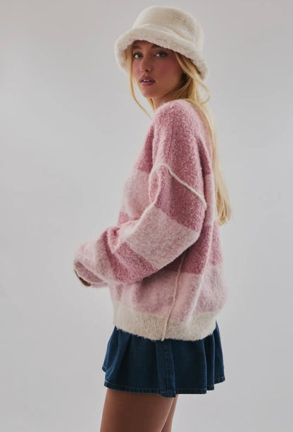Hayden Henley Sweater Top- Pink Multi