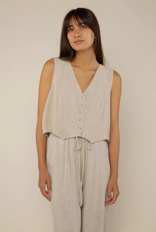 Cove Linen Vest-Natural