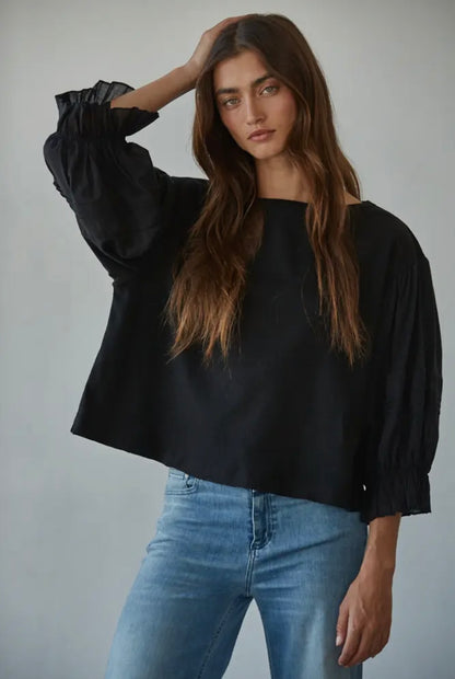 Kimmy Quarter Sleeve Top-Black