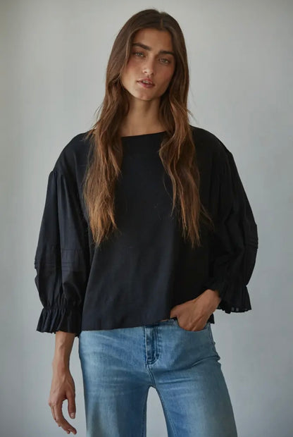 Kimmy Quarter Sleeve Top-Black