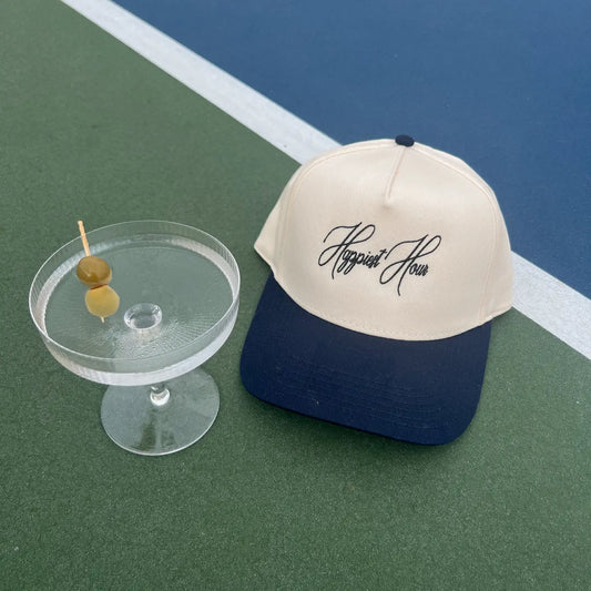 Happiest Hour Embroidered Hat-Navy/Natural