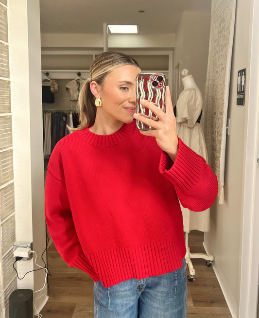 Asher Sweater Top- Cherry Red