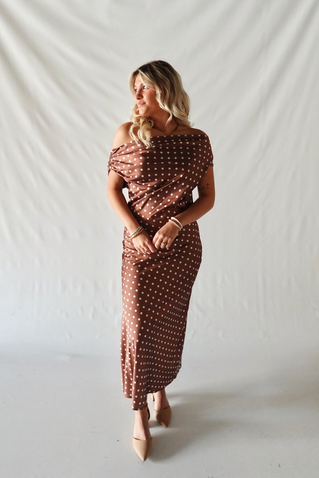 Valerie Polka Dot Maxi Dress- Brown