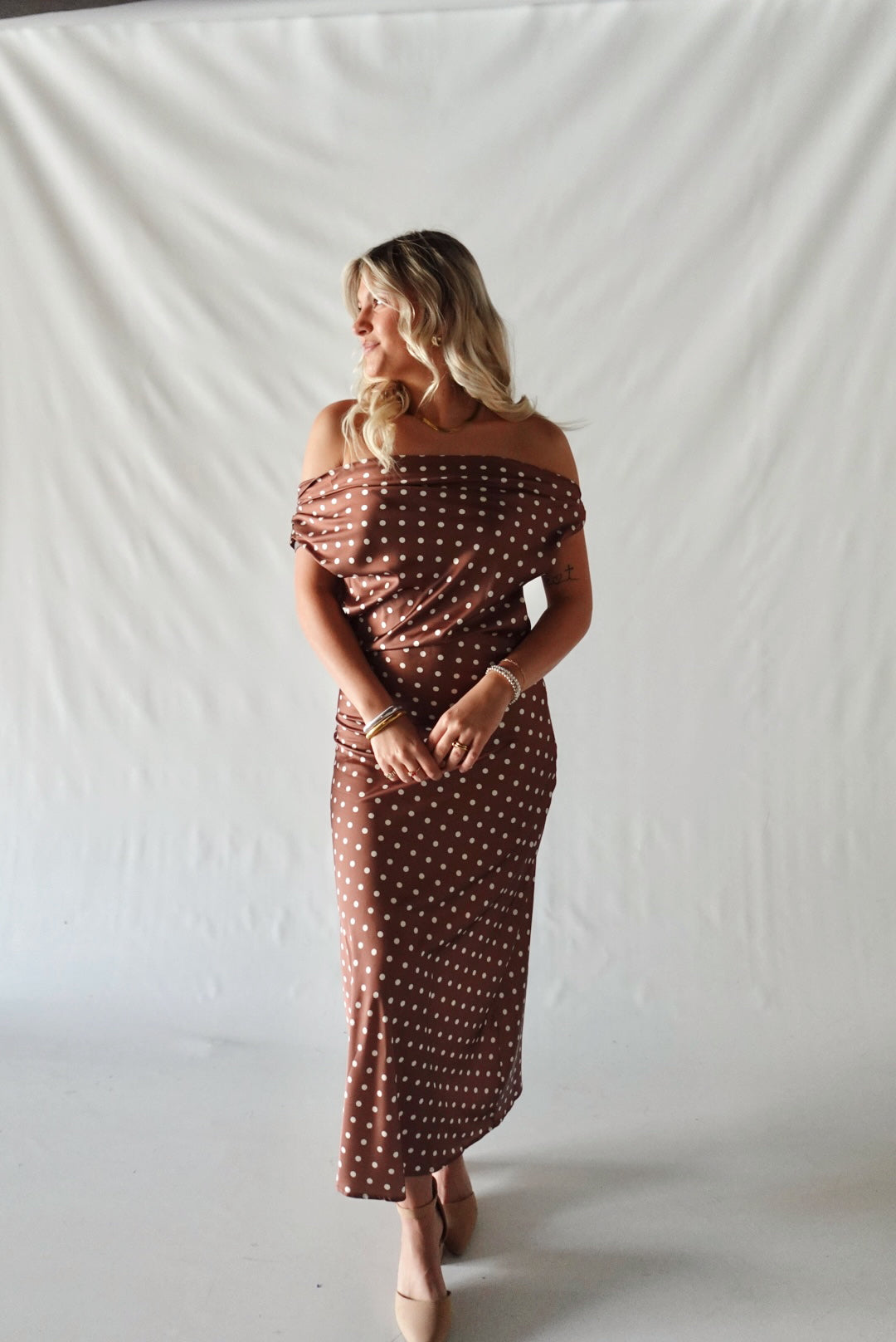 Valerie Polka Dot Maxi Dress- Brown
