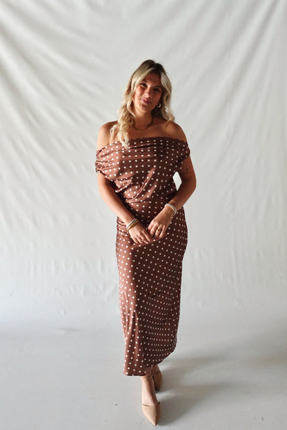 Valerie Polka Dot Maxi Dress- Brown