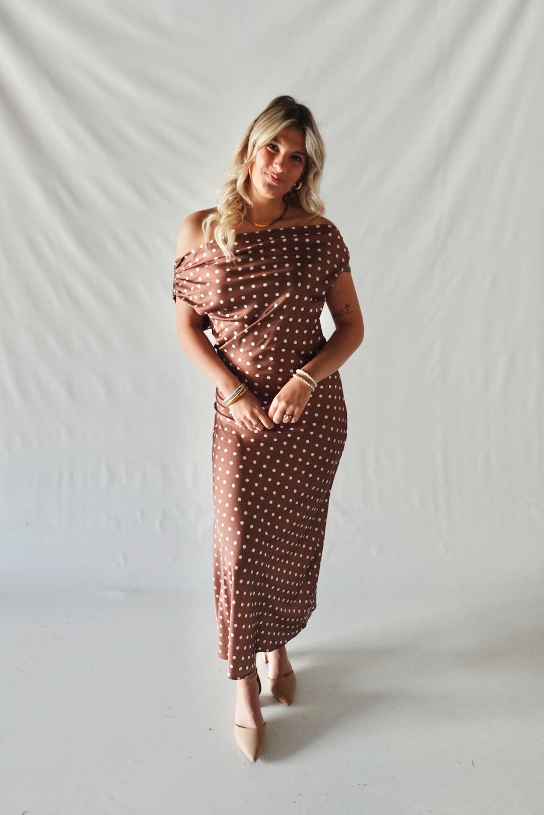 Valerie Polka Dot Maxi Dress- Brown