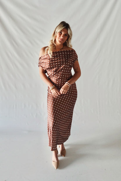 Valerie Polka Dot Maxi Dress- Brown
