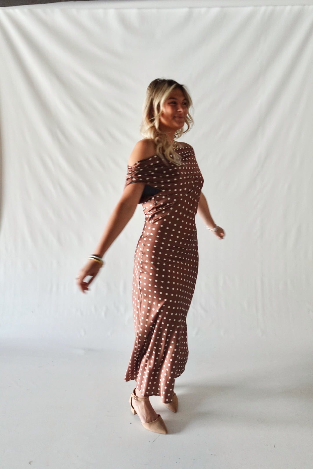 Valerie Polka Dot Maxi Dress- Brown