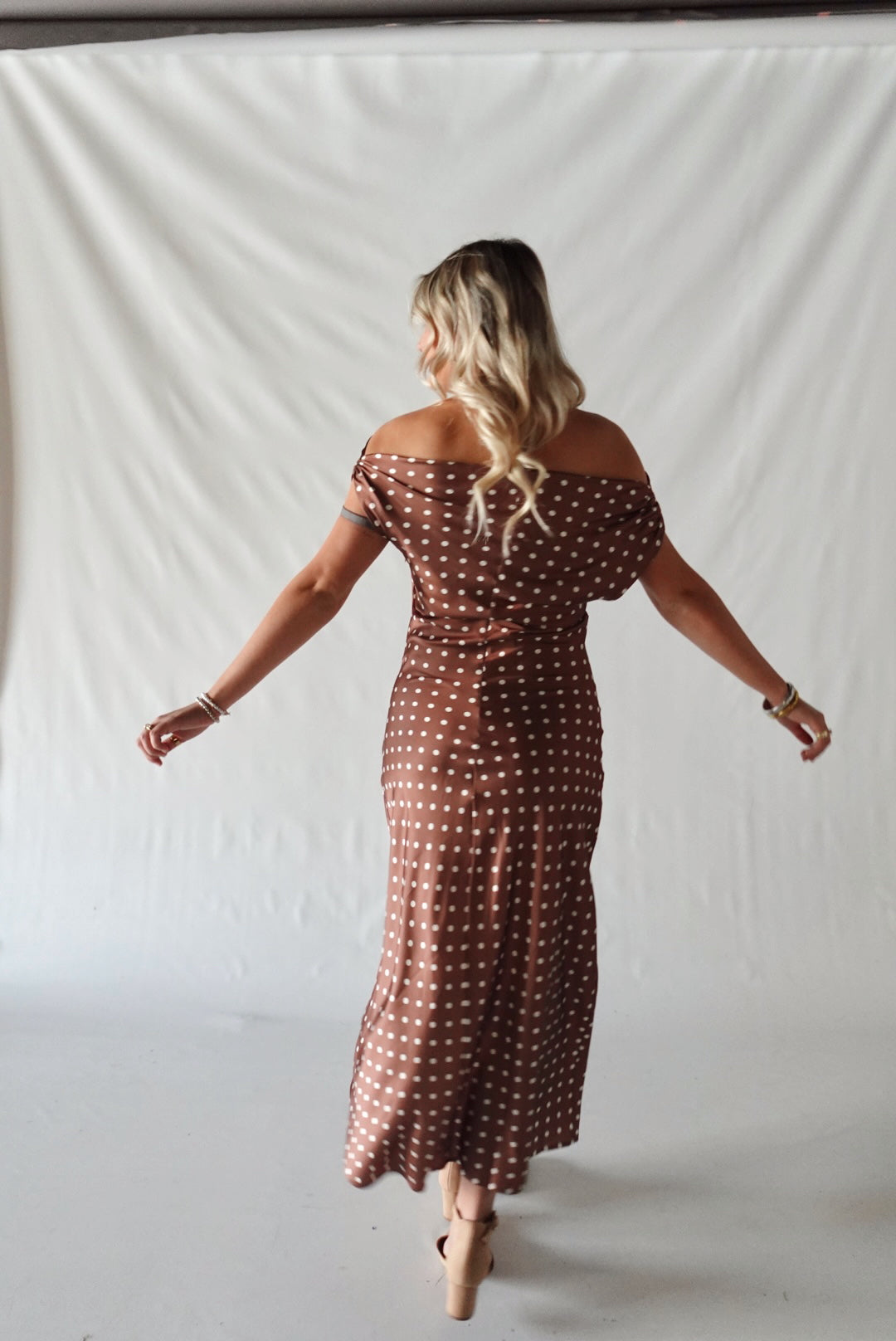 Valerie Polka Dot Maxi Dress- Brown