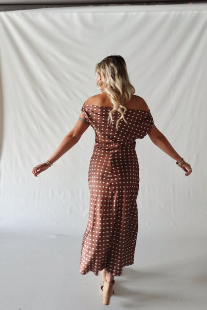 Valerie Polka Dot Maxi Dress- Brown