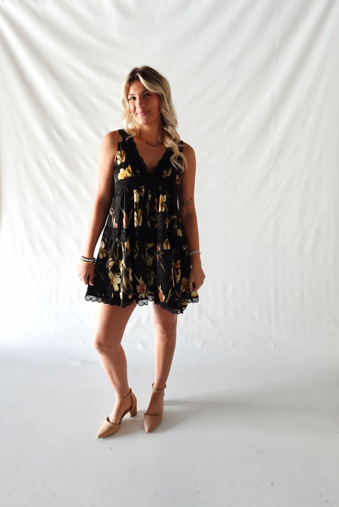 Garden Girl Mini Dress- Black Floral