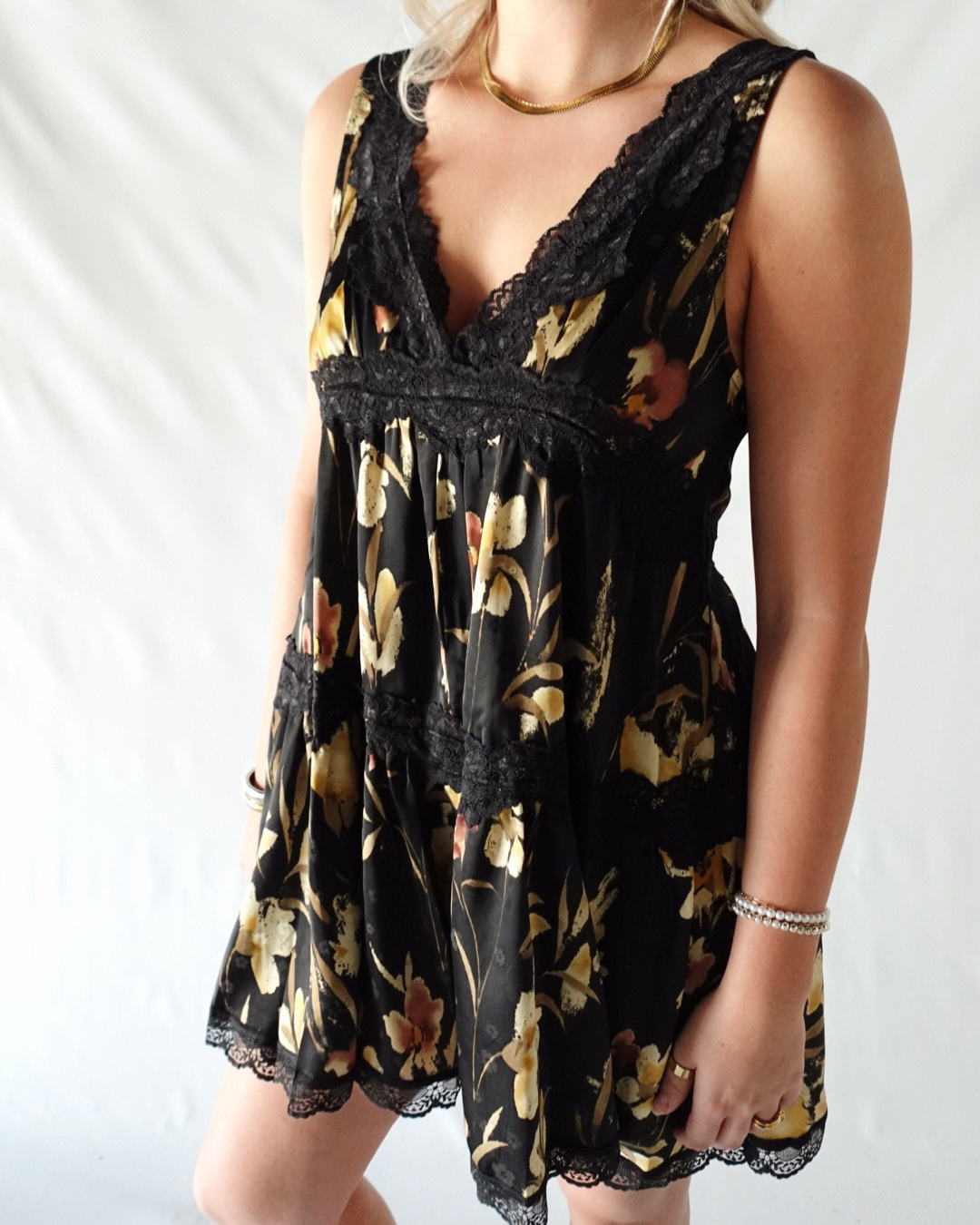 Garden Girl Mini Dress- Black Floral