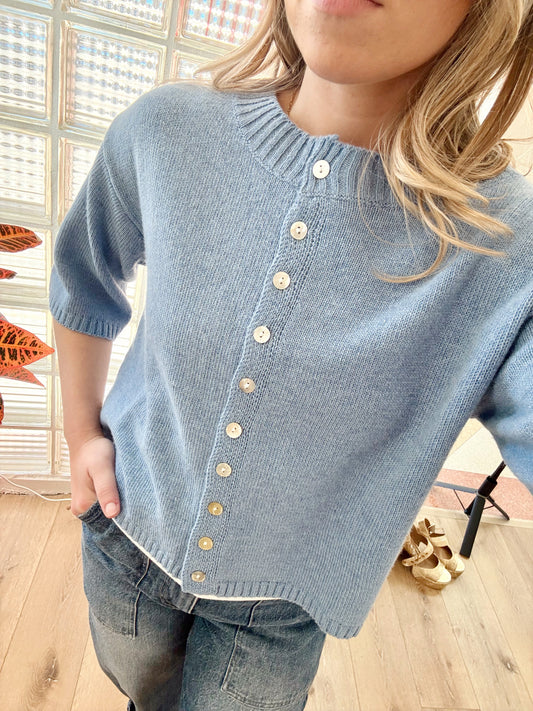 Birdy Half Sleeve Cardigan- Blue
