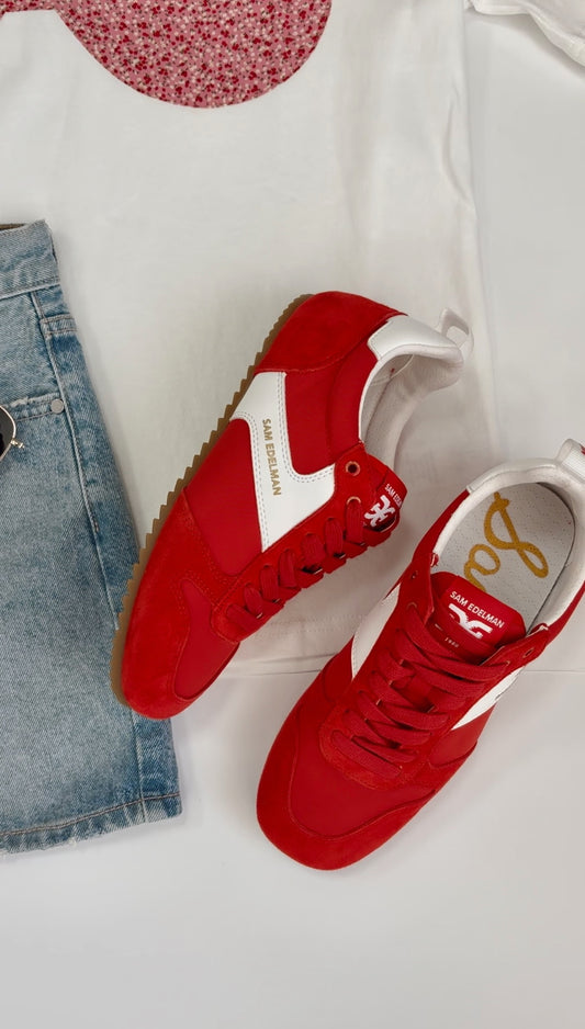Zaria Lace Up Sneaker- Red Suede