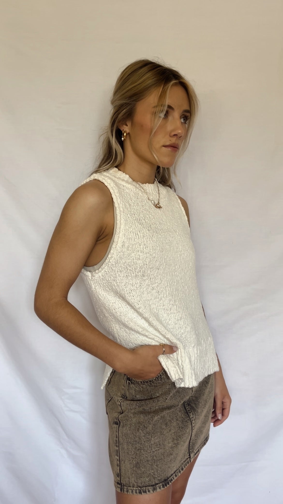 Whitney Weaved Tank- Cream