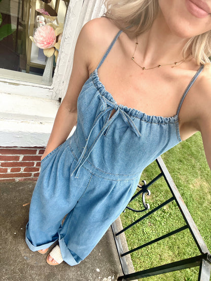 Bryson Flare Leg Romper- Denim