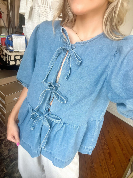 True To You Peplum Top- Denim