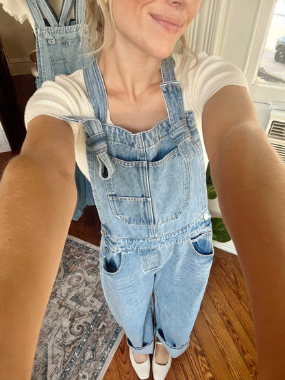 Jolene Barrel Leg Overalls- Denim