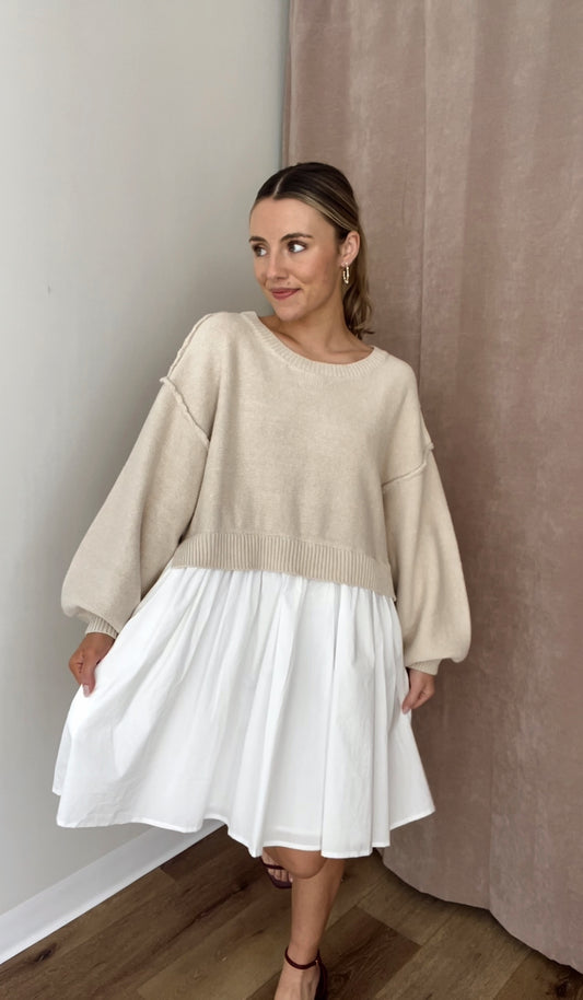 Amelia Sweater Dress- Natural