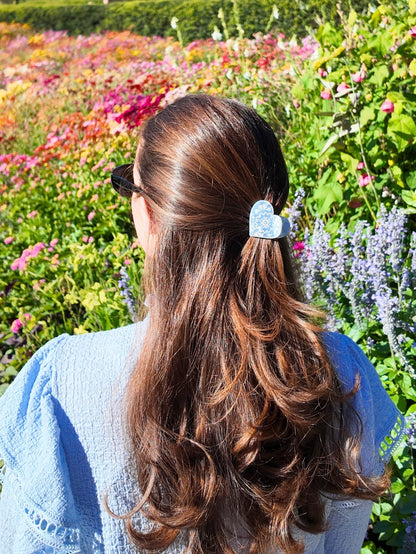Mini Paisley Heart Claw Clip-Baby Blue