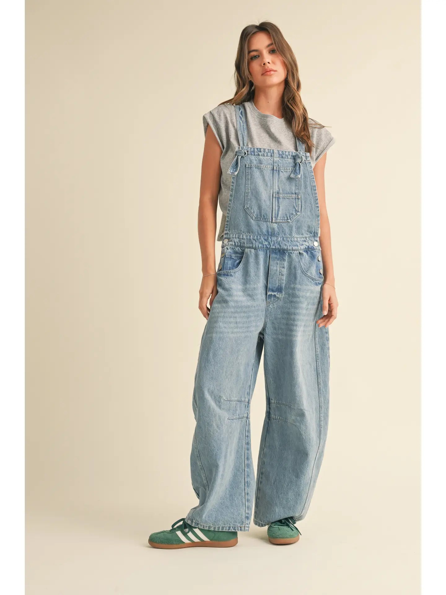 Jolene Barrel Leg Overalls- Denim