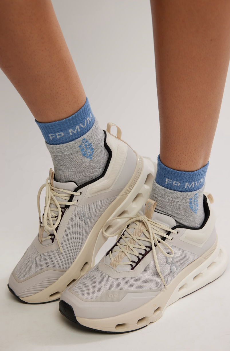 Quarter Crew Court Socks- Heather Grey/ Skyline