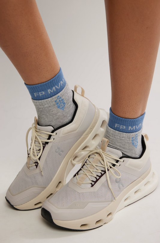 Quarter Crew Court Socks- Heather Grey/ Skyline