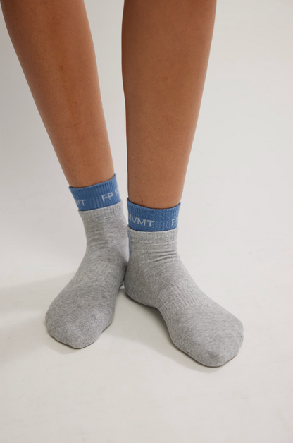 Quarter Crew Court Socks- Heather Grey/ Skyline