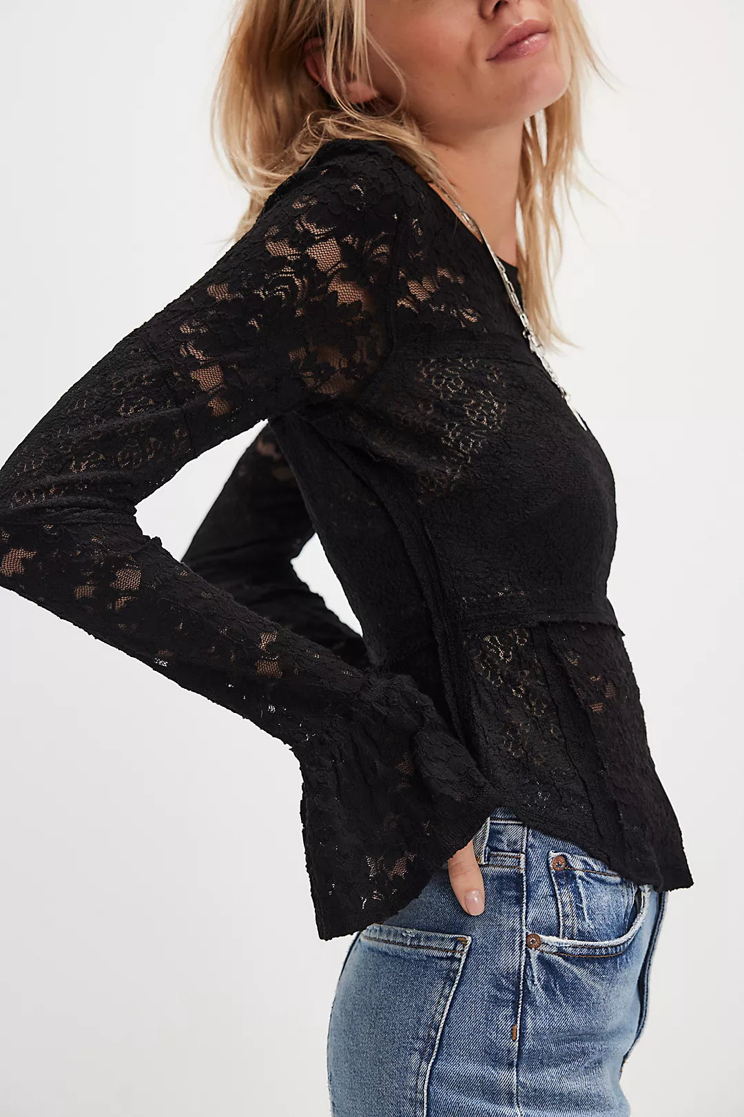 Lace Layering Long Sleeve- Black
