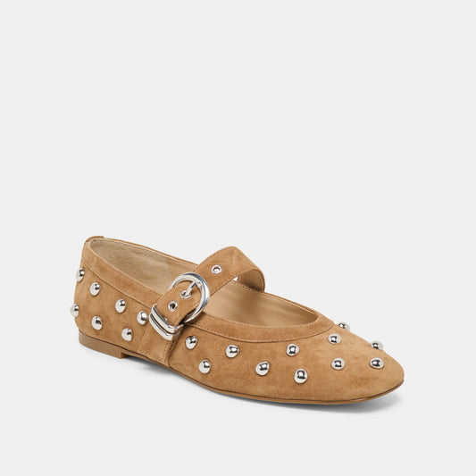 Mikel Stud Ballet Flat-Lt Brown Suede