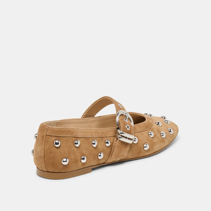 Mikel Stud Ballet Flat-Lt Brown Suede