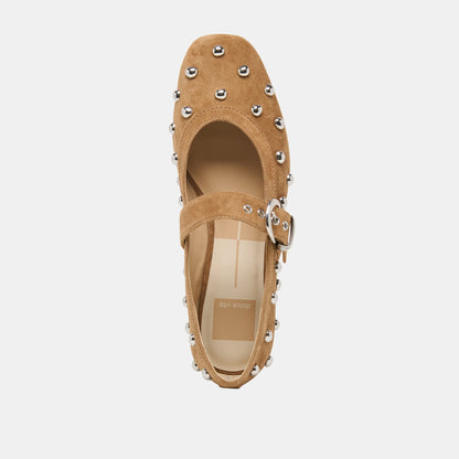 Mikel Stud Ballet Flat-Lt Brown Suede