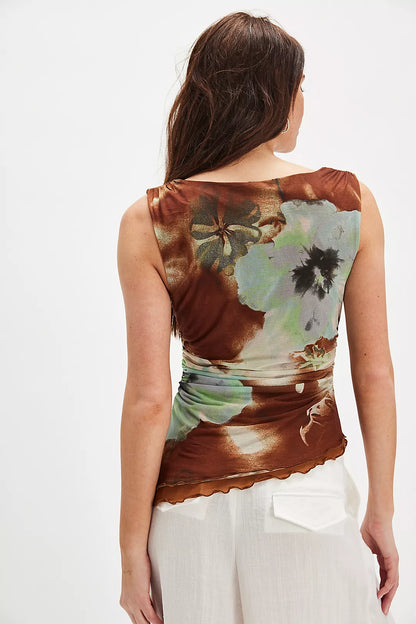 Ash Printed Knit Top- Moss Combo