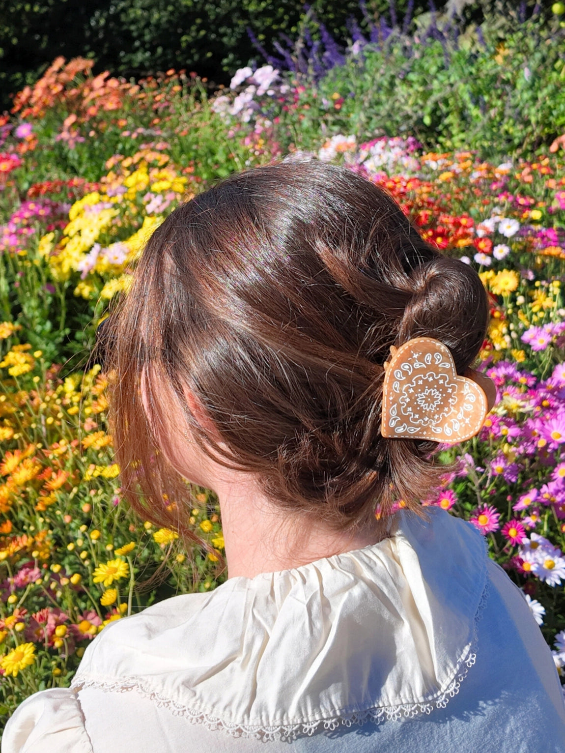 Paisley Heart Claw Clip-Brown