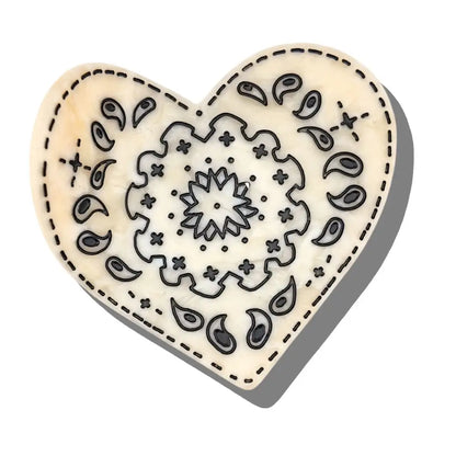 Paisley Heart Claw Clip-Black/White