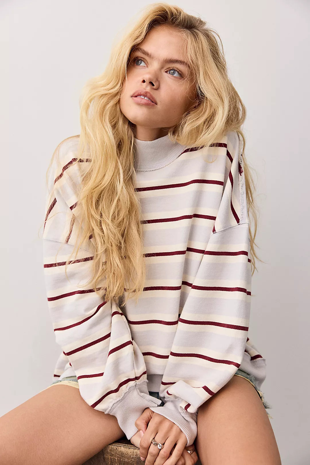 Palm Springs Striped Pullover-Washed Blue Combo