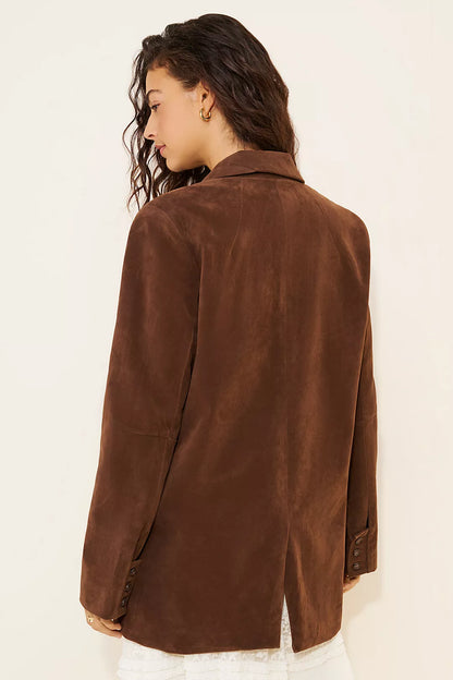 Paper Cut Vegan Suede Blazer- Brown Bear