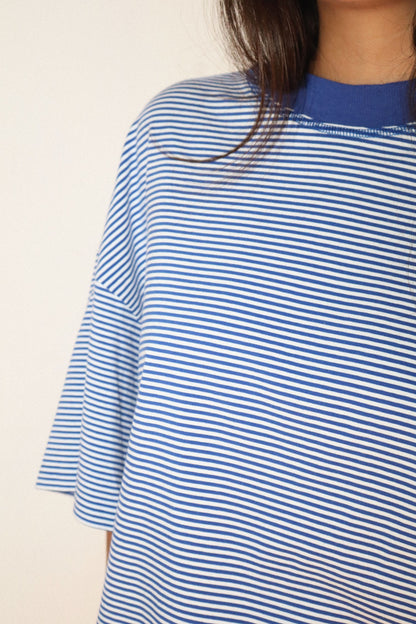 Roll With It Striped Tee- Royal Blue