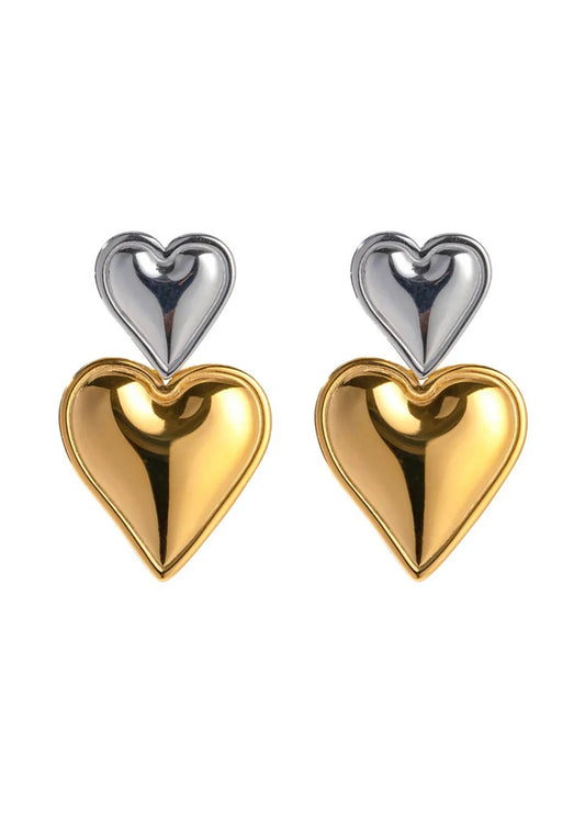 Serena Heart Studs- Two Toned