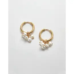 Pearl Huggie Hoop Earrings- Gold